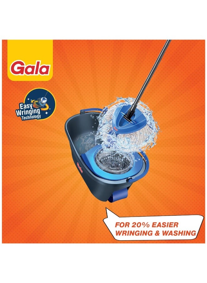 Gala Turbo Spin Mop Removes over 99% bacteria,Triangular head & Easy big wheel with 2 Refills,Floor Cleaning Mop stick with Bucket, pocha for floor cleaning, Mopping Set (Grey and blue) - Image 2